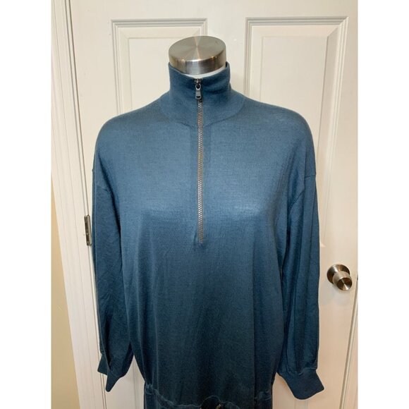 Brunello Cucinelli Blue Cashmere Knit Long Sleeve High Neck Jumpsuit, Size Large - Picture 3 of 11